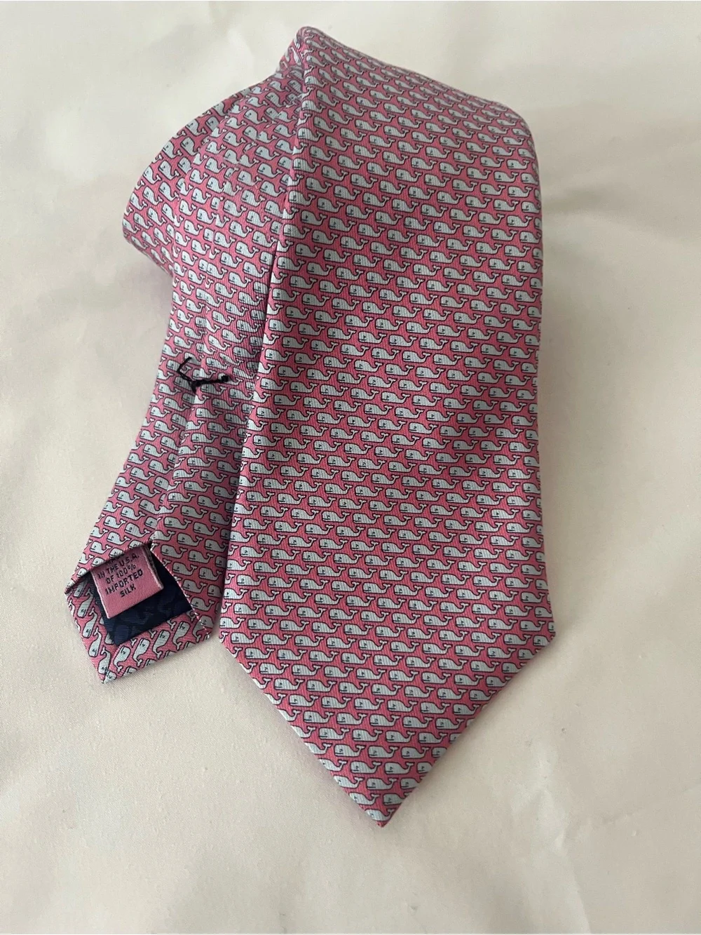 Vineyard Vines Pink Silk Tie with Light Blue Whale Pattern